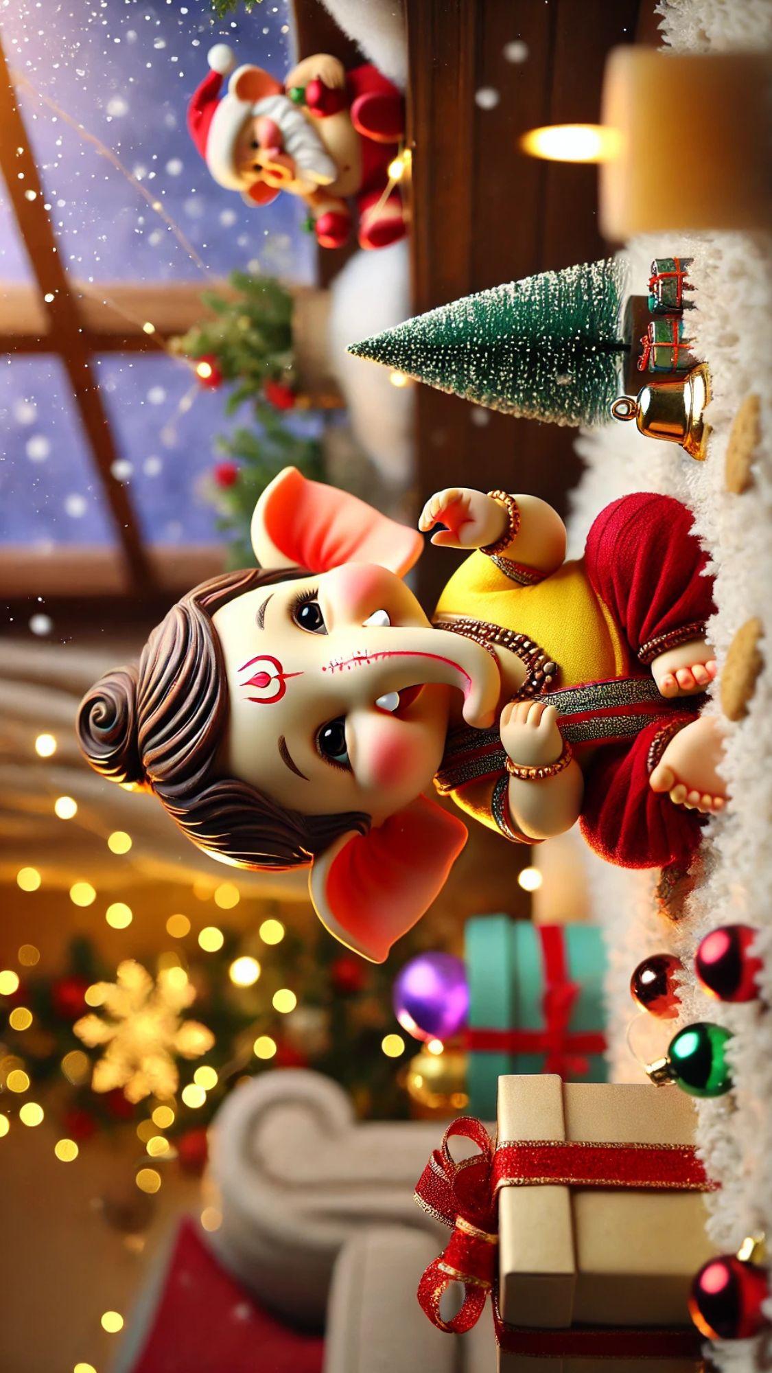 CuteGanpatiChristmasWallpaper2025