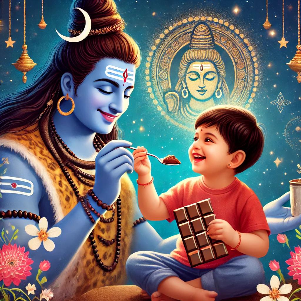 a cute boy eating choclate with mhadev